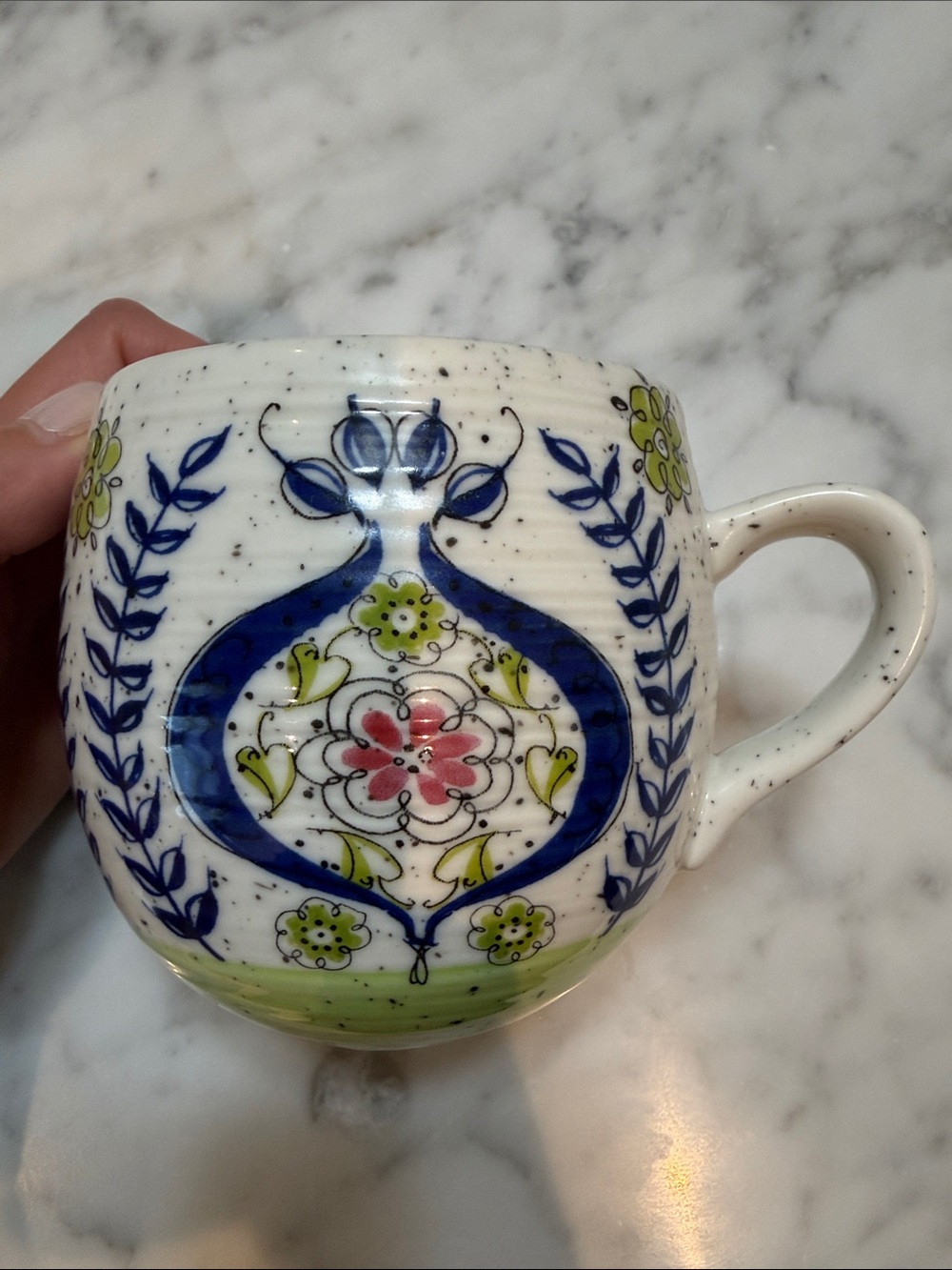 Anthropologie Floral Ceramic Mug in Blue and Green